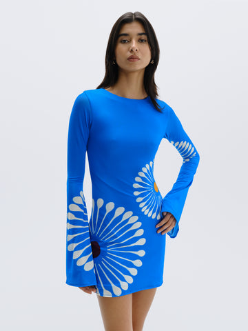 Cala de la Cruz Maisa Mini Dress: 70s-Inspired Sunburst & Bell Sleeves