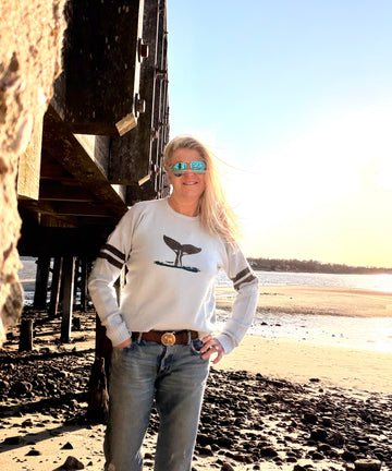 REMY 100% Premium Cashmere Nantucket Whale tail Sweater - Icy Blue