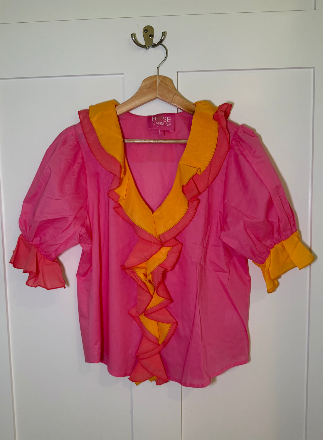 Rose Carmine Fairy V-neck Cotton Blouse