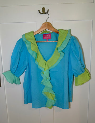 Rose Carmine Fairy V-neck Cotton Blouse