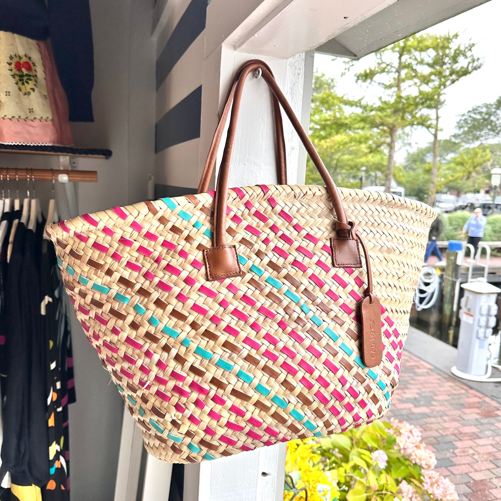 Catarzi Beatrice Straw bag with multi-color leather