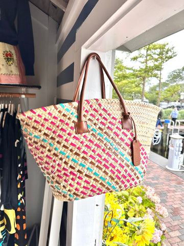 Catarzi Beatrice Straw bag with multi-color leather