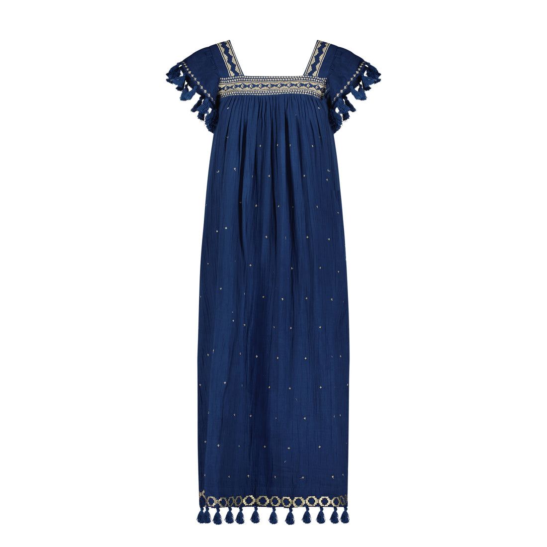 Sandrine Cotton Gauze Maxi Dress with Tassel Fringe | Mer St Barth