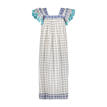 Sandrine Cotton Gauze Maxi Dress with Tassel Fringe | Mer St Barth