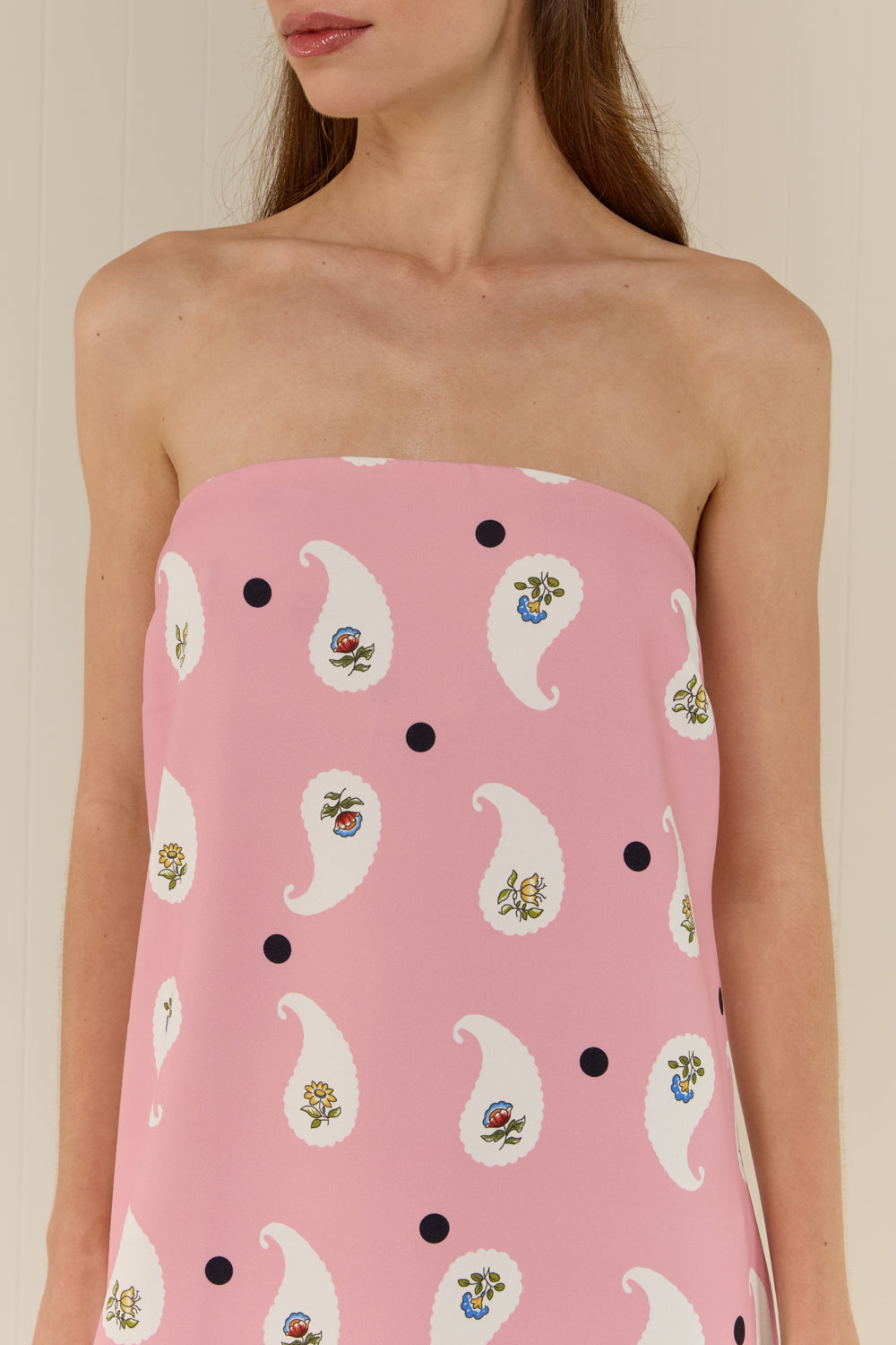 パラスパレス　花柄　リネン　フレアキュロット Palm Noosa Alessia Strapless Maxi Dress – Pink Hydrangea Floral