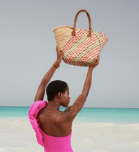 Load image into Gallery viewer, Catarzi Beatrice Straw bag with multi-color leather