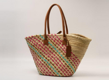 Load image into Gallery viewer, Catarzi Beatrice Straw bag with multi-color leather