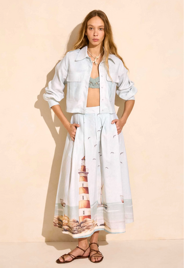 Solange Linen Lighthouse Flared Mid-calf Skirt