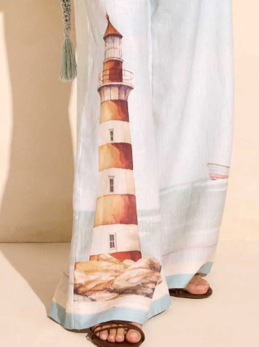 Solange Coastal Maritime High-Waist Wide-Leg Linen Pants