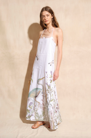 Solange Linen Maxi Dress with Crochet Straps