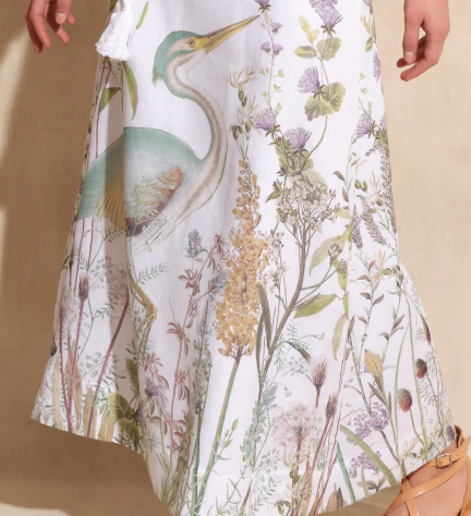 Solange Tropical Floral Long Linen Skirt | Effortless Summer Maxi with Crochet Belt