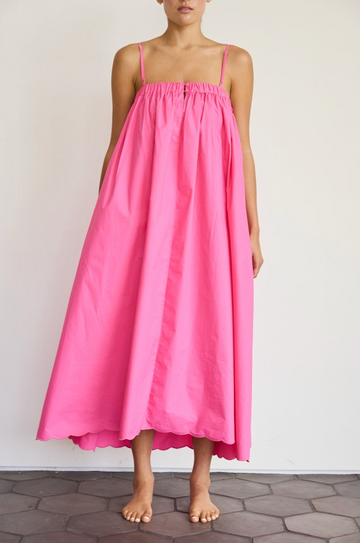 Brazeau Scallop Edge 100% Cotton Midi Dress with Pockets
