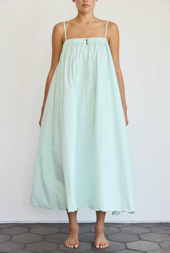 Brazeau Scallop Edge 100% Cotton Midi Dress with Pockets