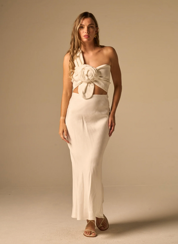 JBQ Meadow Silky Lyocell-Linen Maxi Pencil Skirt – Bone White