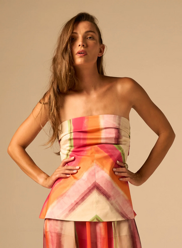 JBQ Watercolor Stripe Strapless Tie Top | USA-Made Cotton Sateen