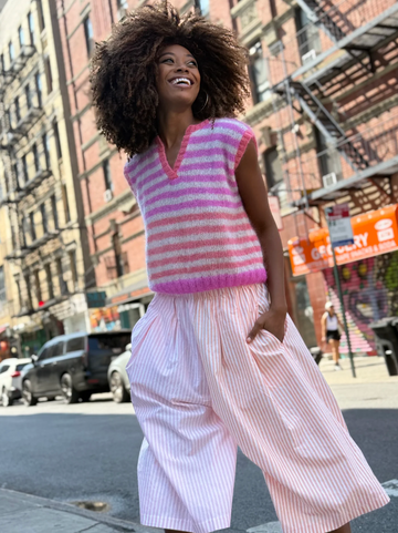 Rose Carmine Open Neck Striped Sweater Vest