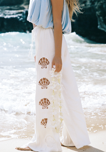 Shore Shelly Embroidered Wide-Leg Linen Pants – Coastal Beach Collection