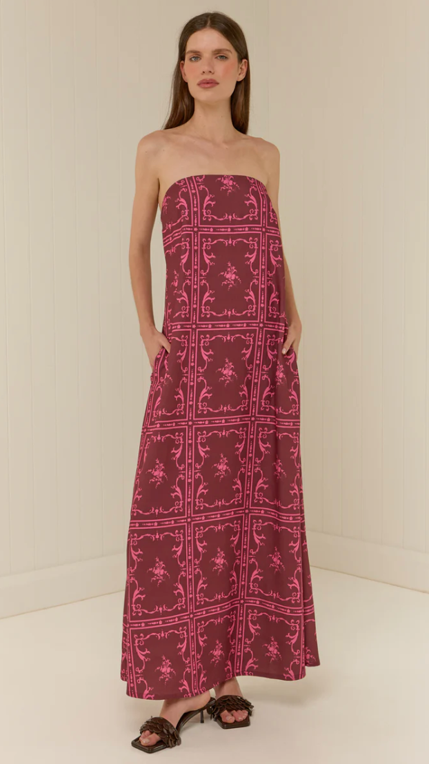 Palm Noosa Alessia Strapless Maxi Dress – Pink Hydrangea Floral