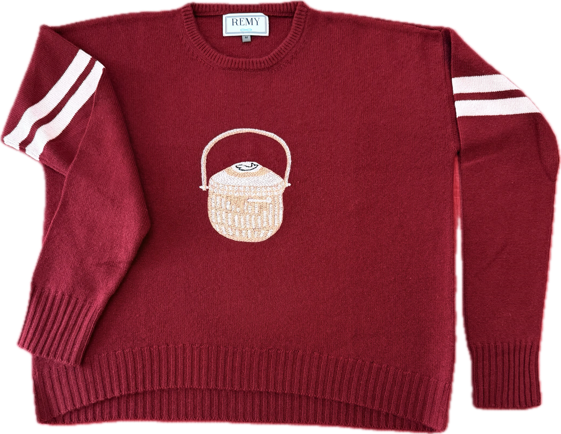 REMY 100% Premium Cashmere Nantucket Basket Sweater - Burgundy