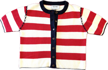 REMY 100% Premium Cashmere Short Sleeve Striped Cardigan