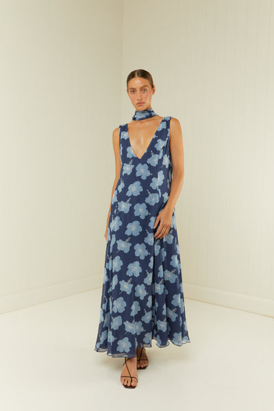 【タカダンス】青フリンジワンピース3726 ViolaDress_BlueHibiscus_01_gra