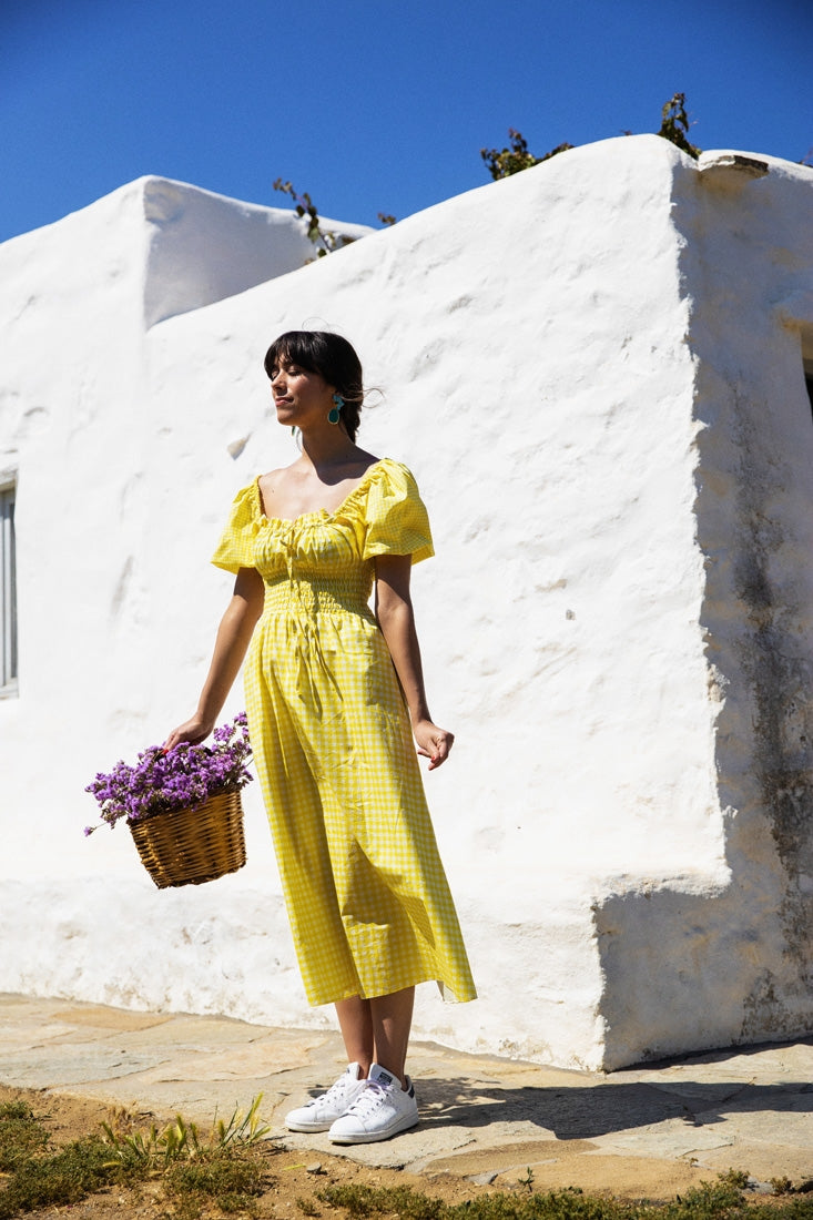 C Marcheli "Maryanne" Yellow Check Dress