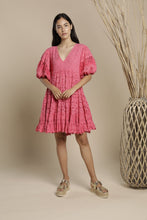 Load image into Gallery viewer, PN Carcans Broderie Anglaise Puff Sleeve Tiered Mini Dress