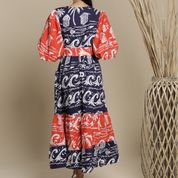 Load image into Gallery viewer, PN Coucoue Mixed Linen Print Button Thru Tiered Maxi Folk Dress