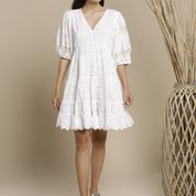 PN Carcans Broderie Anglaise Puff Sleeve Tiered Mini Dress